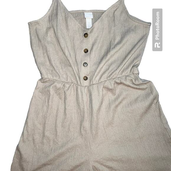 H&M tan crepe sleeveless shorts romper adjustable spaghetti straps NWOT size M - Picture 2 of 11